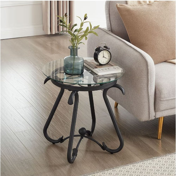 2 Piece Tempered Glass Finished Coffee Table Set With Decorative Coffee Table Round End Side Table