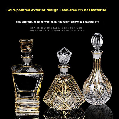 Gold Line Crystal Glass Creative Whiskey Bottle Household With Lid